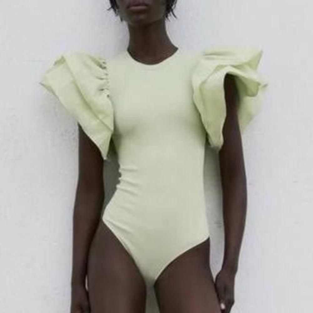 Zara Light Green Puff Sleeve Bodysuit